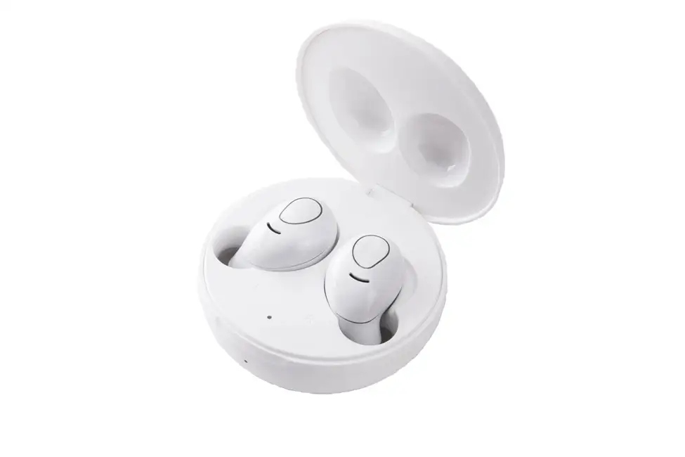 Wireless Bluetooth earbuds.